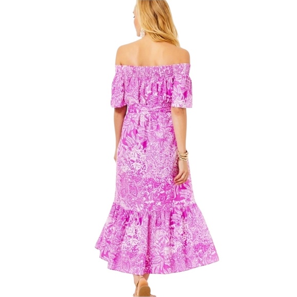 NWT Lilly Pulitzer Isbell linen MIDI Dress Wild Fuchsia Swipe Right size Large - Picture 2 of 9